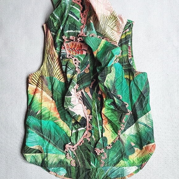 NWT$150 Farm Rio Amazonia Forest Cotton Frilled Shirt Top Sz XS - Picture 11 of 15